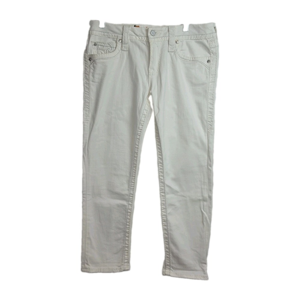 Rock Revival Sundee Easy Crop Jeans Women's 27 White Embroidered Logo